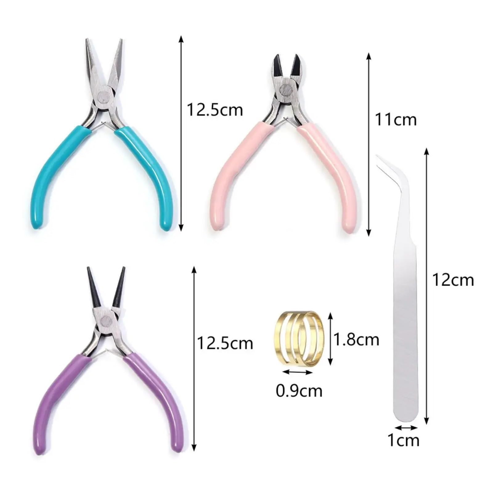 PezziPinze per Creazione Gioielli Set di pinze in metallo portatile a 3 colori, a becco tondo, pinzette, kit for lavori artigianali, perline, cucito e fai da te(5pcs)