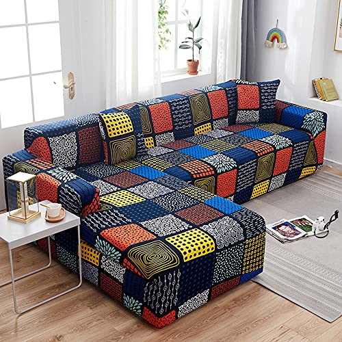 CELINO Elastic Sofa Cover with 2 Free Pillow Cases | Modern Floral Printed 4 Seater Stretch Sofa Couch Slipcover, Sectional Non Slip Machine Washable Furniture Protector for Living Room
