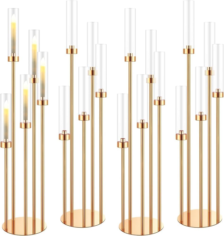 Set di portacandele a 5 bracci, centrotavola in metallo con paralume in acrilico per matrimoni, feste e decorazioni per la casa, altezza 107 cm (set da 4)