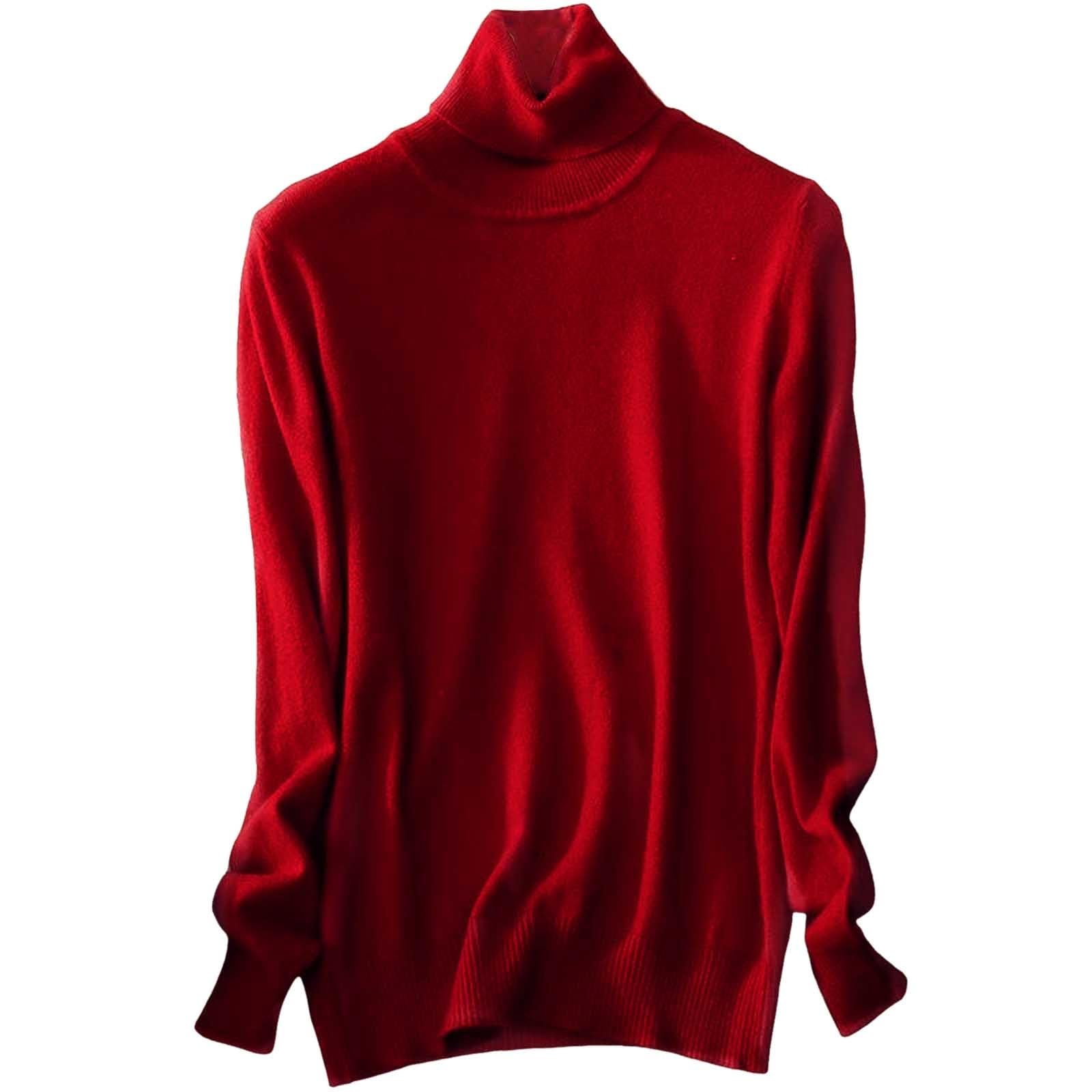 Womens Turtleneck Knit Sweater Lightweight Winter Cozy Knitted Solid Color Long Pullover Tops