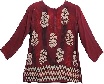 Mens Bohemian Indian Cotton Designer Kurta Tunic Block Print Shirt