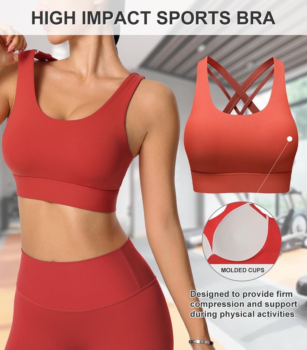 High Impact Sports Bra for Women - Criss-Cross Back, Molded Cups, Hook and Eye Closure - High Support Running Bra - Image 4