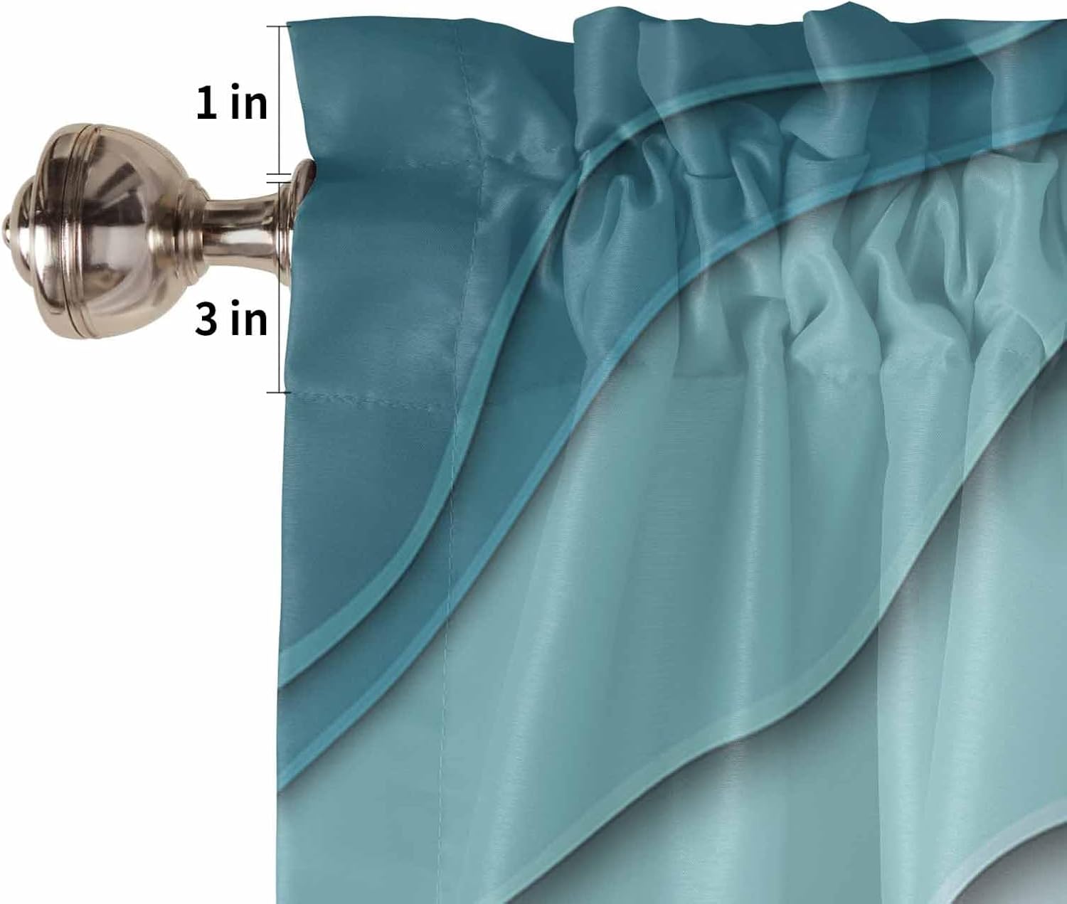 Modern Geometric Kitchen Curtain Valance and Tiers Set 3 Piece Short Window Treatment Rod Pocket Kitchen Modern Abstract Lines Ombre Teal Brown Valance Set for Small Windows 54"x18" Cafe Curtain