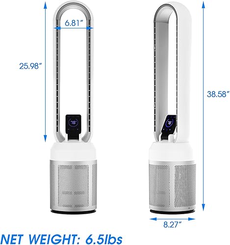 Miniatura 8 de ADVWIN Ventilador sin aspas para dormitorio, ventilador de refrigeración de circulación de aire de 38 pulgadas con control remoto y táctil, pantalla