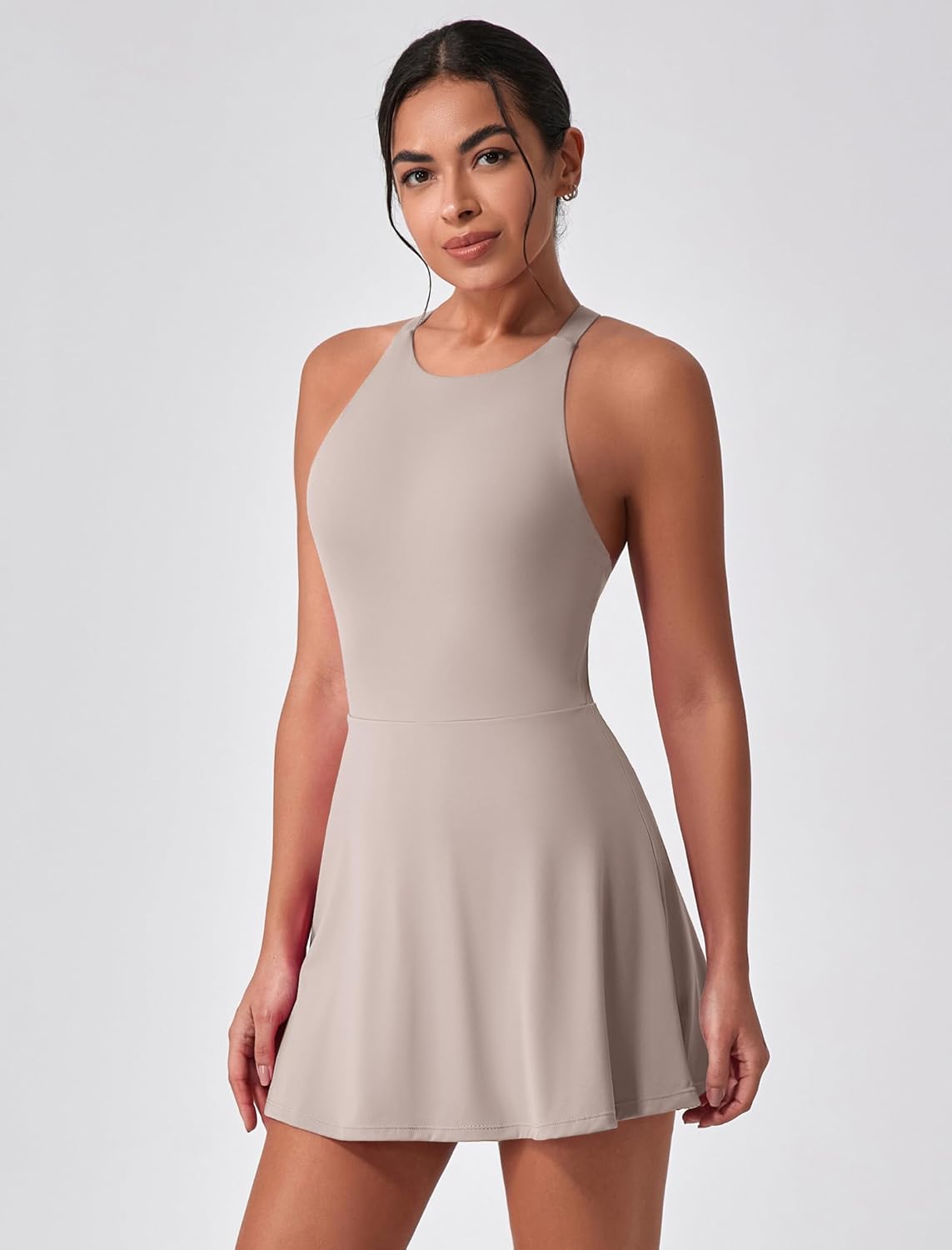 Women's Tennis Dress Sleeveless 2-in-1 with Built-in Bra & Shorts Pockets Active Yoga Golf Dress - Image 2