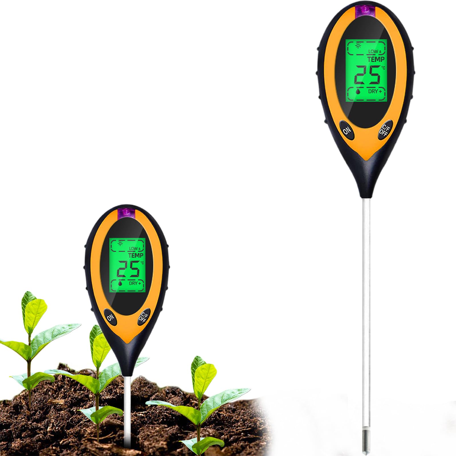 YRHWS Bodentester, Boden-pH-Messer 4-in-1 Bodentest Messgerät für Temperatur/pH/Licht/Feuchtigkeit, Boden-Feuchtigkeitsmessgerät für Pflanzenerde, Garten, Bauernhof, Rasen, Gemüsegarten