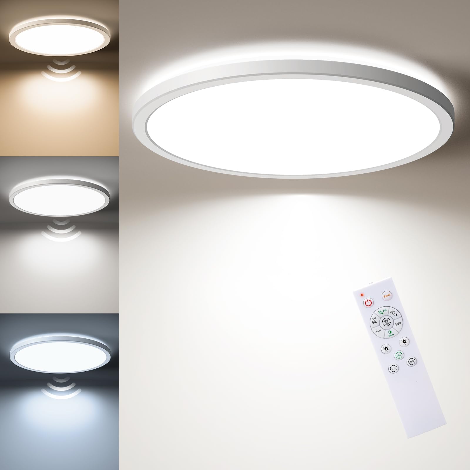 Matane Motion Sensor LED Ceiling Light with Remote, 12 Inch Wired Flush Mount Light 3000K 4000K 5000K, 2400LM Dimmable Motion Sensor Light Indoor for Closet Hallway Laundry Stairs White New Version