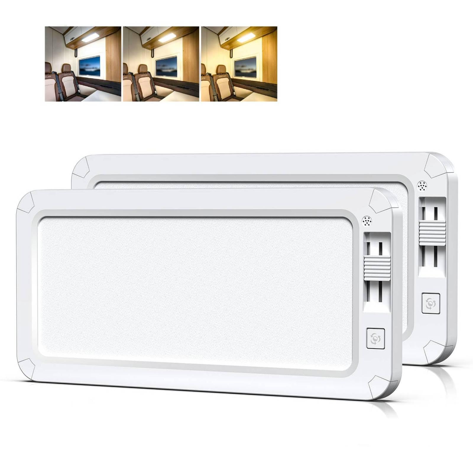 12V Luces interiores Led, 1200LM 12V Lámparas LED, 198 LEDs luces caravana interior, 12 v Camper Luces Caravana Interior para Van RV Motorhome Furgoneta (Luz blanca,2PCS)