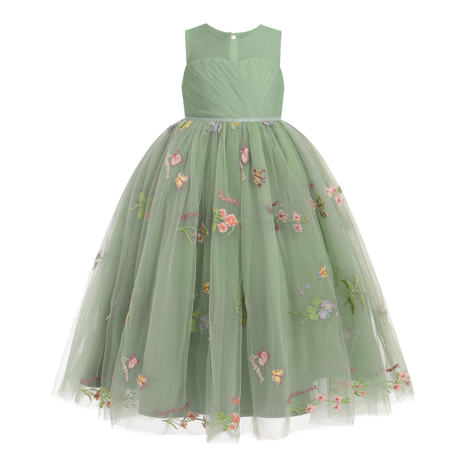 IWEMEK - Vestidos para niñas, tul con espalda descubierta, larga fiesta de graduación, sin mangas, abullonadas, princesa, vestido de noche, boda, dama de honor, bautizo, fiesta de cumpleaños