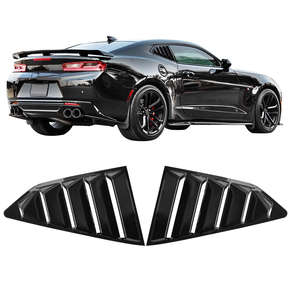 IKON MOTORSPORTS, Window Louver Compatible with 2016-2024 Chevy Camaro, Gloss Black Window Visor Guards Sun Shade Cover Rain Sun Windshield Louvers, 2017 2018 2019