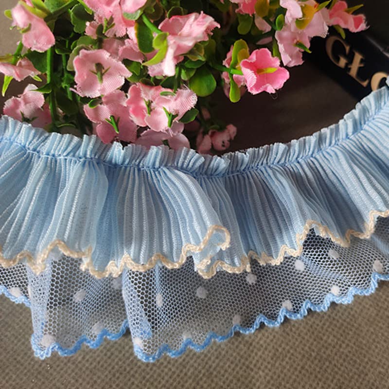 Finiture con volant per sartoria, Blu cielo stuzzicadenti pieghettato chiffon riccio pizzo abbigliamento fai da te tessili for la casa abito sera gonna for bambini rifinitura accessori for cucire