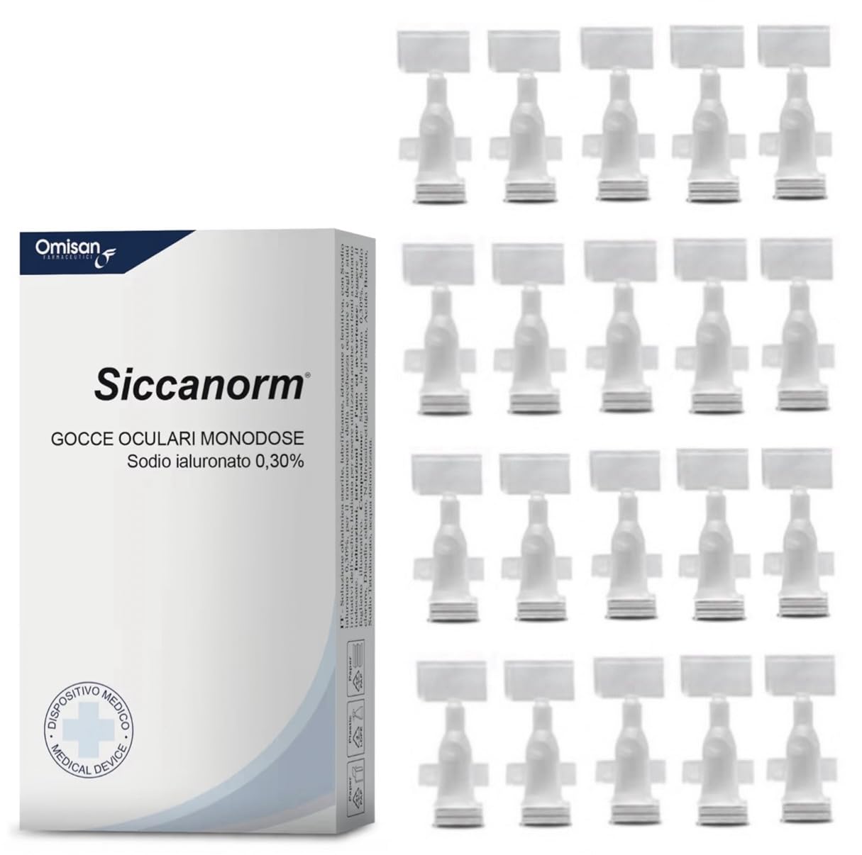 Siccanorm - Lubrificante, idratante, rinfrescante. Gocce oculari monodose con Acido ialuronico, senza conservanti - 20 flaconcini da 0,33ml