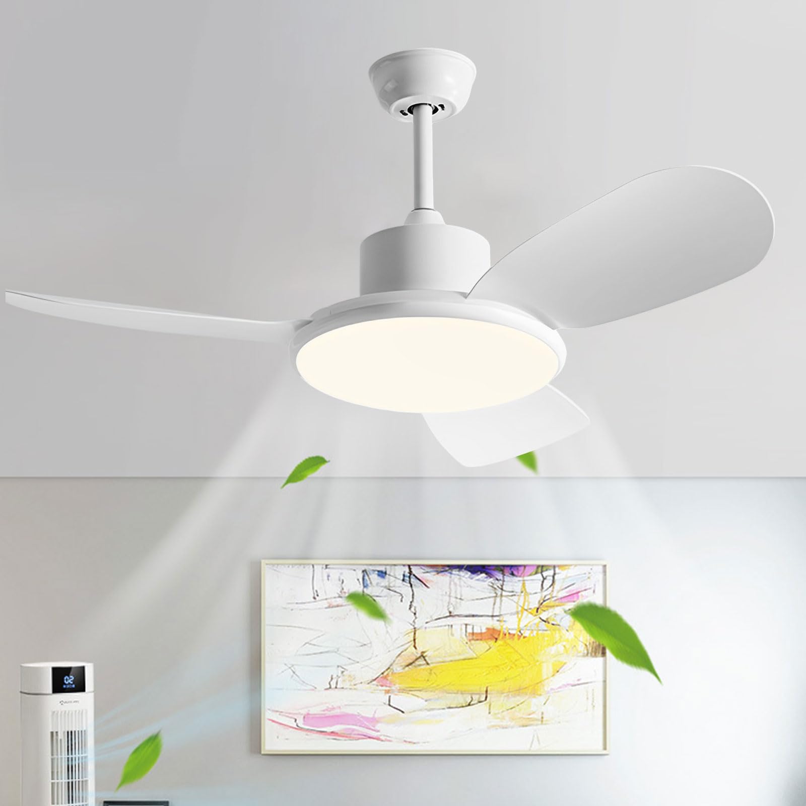 KXEcoLife Remote 42in Ceiling Fan with Light Modern 60W LED Lighting Indoor 6 Speed 3 ABS Blades for Dining Room Bedroom Living Study