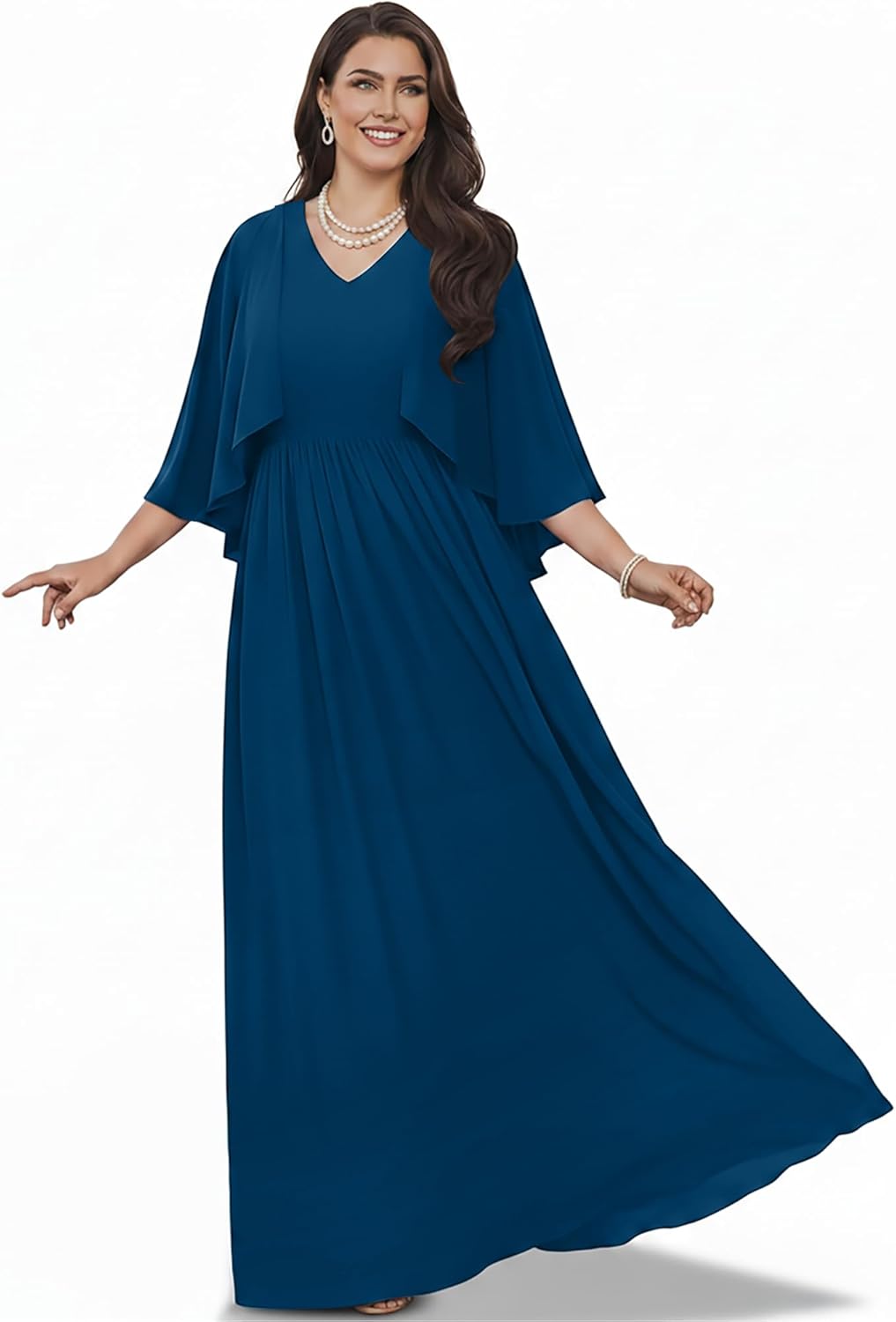 KOH KOH Womens V-Neck Elegant Batwing Cape Sleeves Cocktail Maxi Dress Gown