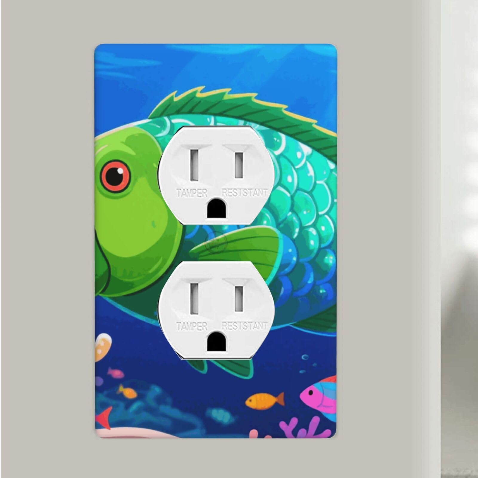 Color Fish Duplex Outlet Covers Wall Plates 1-Gang Switch Outlet Electrical Cover Plate Unbreakable Polycarbonate Switchplate Cover Faceplate For Bathroom Kitchen Home Decor