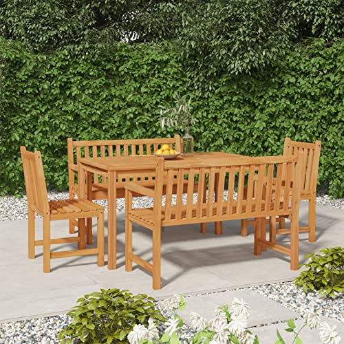 MOONAIRY Juego de Comedor para jardín 5 Piezas, Conjunto Terraza, Conjunto Mesa Y Sillas Jardin, Conjuntos De Muebles De Jardín, Muebles Jardin Exterior, Madera Maciza de Teca Cover