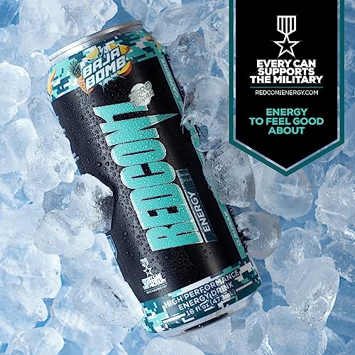 REDCON1 Energy High Performance Drink, Baja Bomb - Zero Sugar Energy Drink with Alpha GPC Nootropic - 200mg of Natural Caffeine from Green Coffee Beans - Vitamin B6, B12 & B5 to Boost Mood (12 ct)