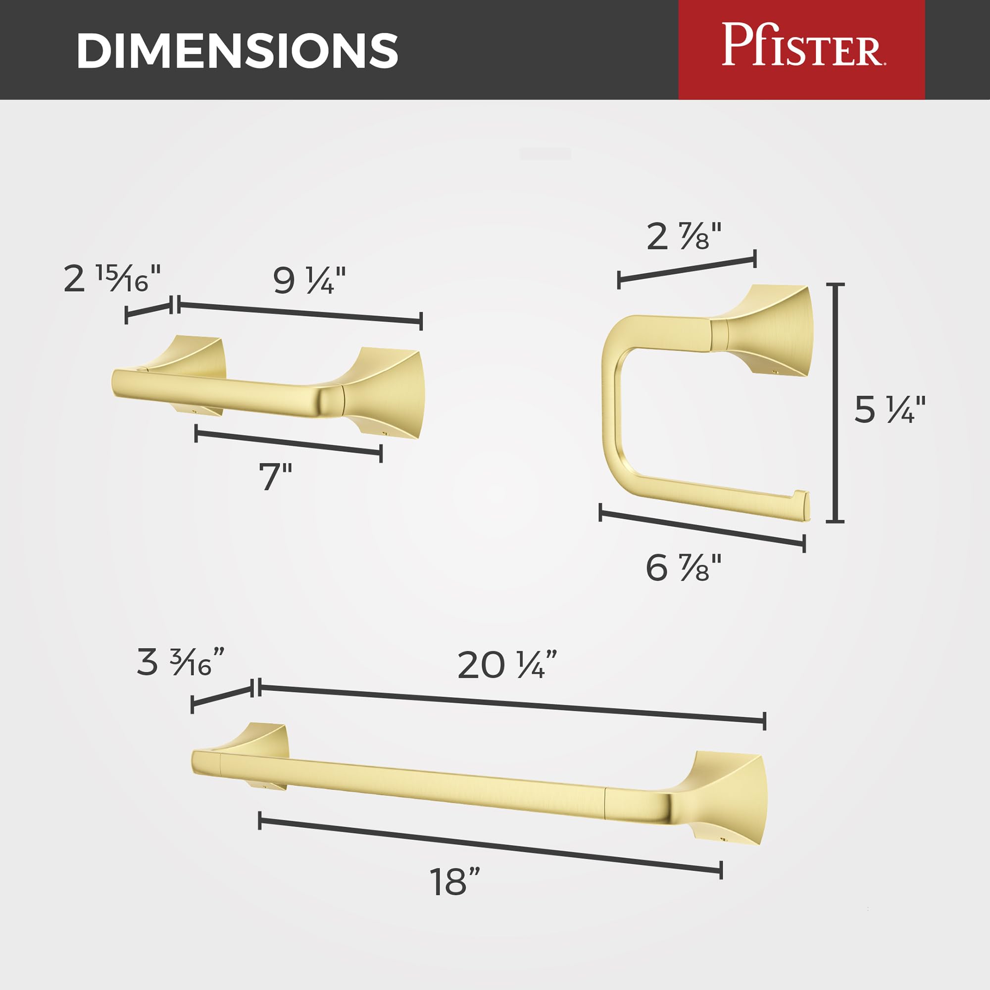 Pfister Bruxie BTBBIE3BG - Juego de Accesorios de baño de 3 Piezas con toallero, Anillo de Toalla y Soporte para Papel higiénico, Montaje en Pared, Acabado Dorado Cepillado, BTBBIE3BG