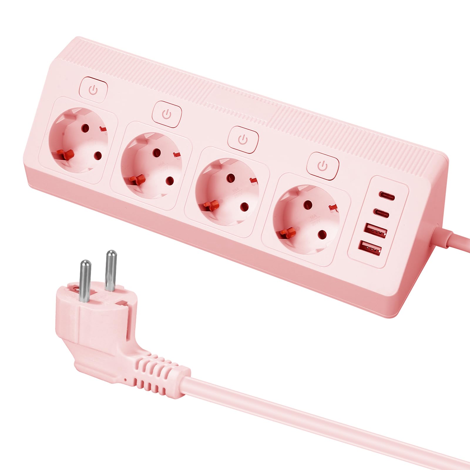 4 Fach Ecksteckdose Mehrfachsteckdose mit USB, Mehrfachsteckdose Steckerleiste mit 2 USB und 2 Type-C, 8 in 1 Überspannungsschutz mit 2M Kabel für Smartphones Tablets, Hause, Grau
