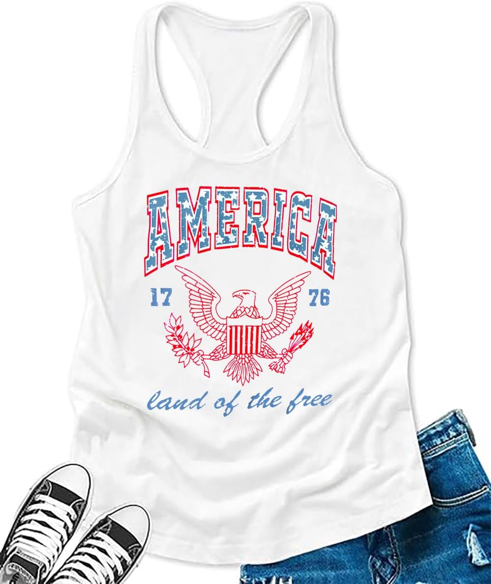 Women 4th of July Shirt America Land of The Free Tank Tops USA Patriotic Tees 1776 Eagle Patriotic Sleeveless Tshirt