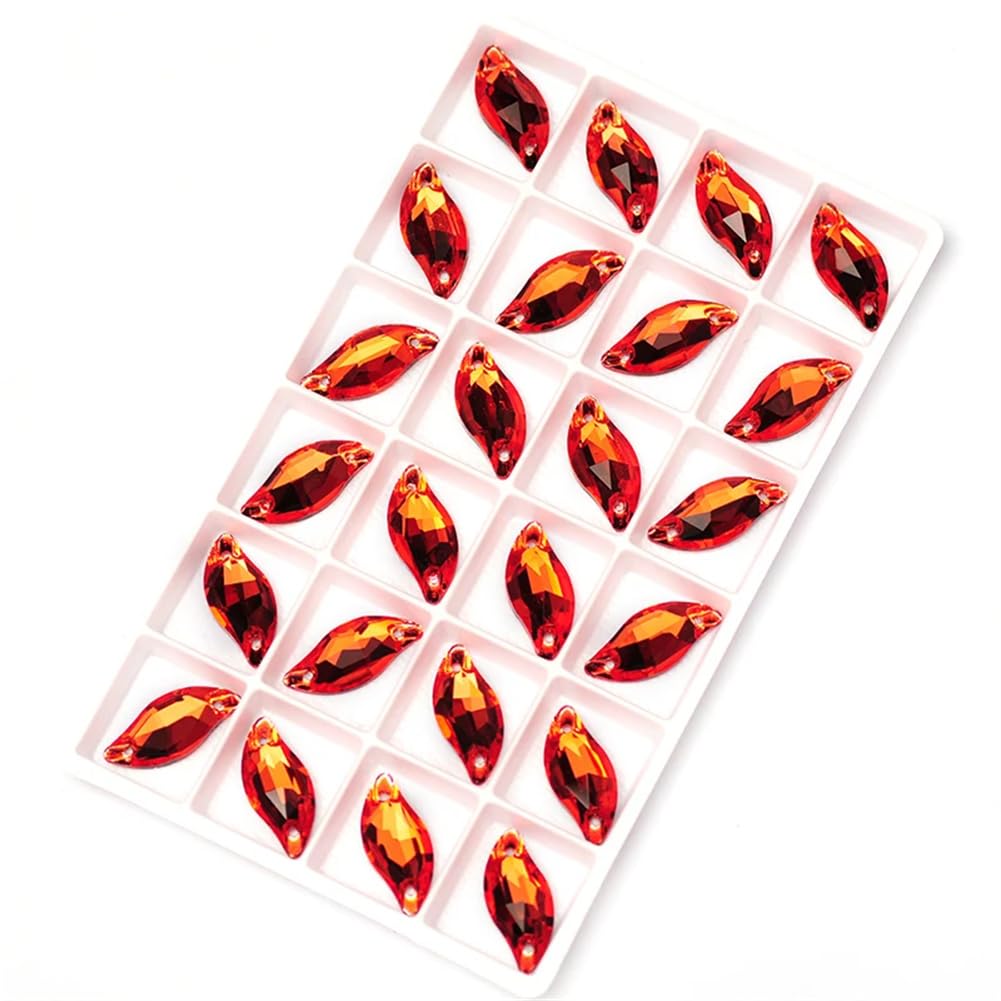 Przezroczyste szkło, kryształowy kamień, 3254 Liście Płaskie Tył Naszywane Kamienie Strassowe do Szycia(9x20mm 48Pcs)