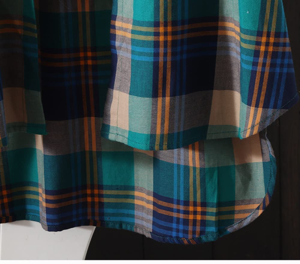 MIDJ Damen-Hemd Mit Knopfleiste,Damenmode Vintagekarierte Blusen Mittellanges Hemd Lange Ärmel Lässige Knopfhemdjacke Blaues Revers Holzfällerhemd Blusen Tunika Leichtes Jeans-Sweatshirt Für Mädchen