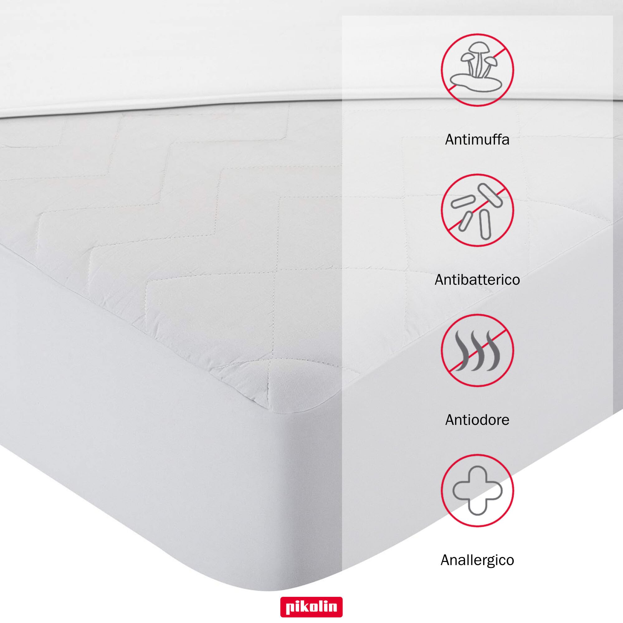 PIKOLIN - Coprimaterasso Matrimoniale Ipoallergenico in Cotone 100% | Traspirante e Confortevole | Tripla Barriera contro Acari e Batteri | Faldone Elastico 32 cm per un Riposo Ottimale | 150x196 cm