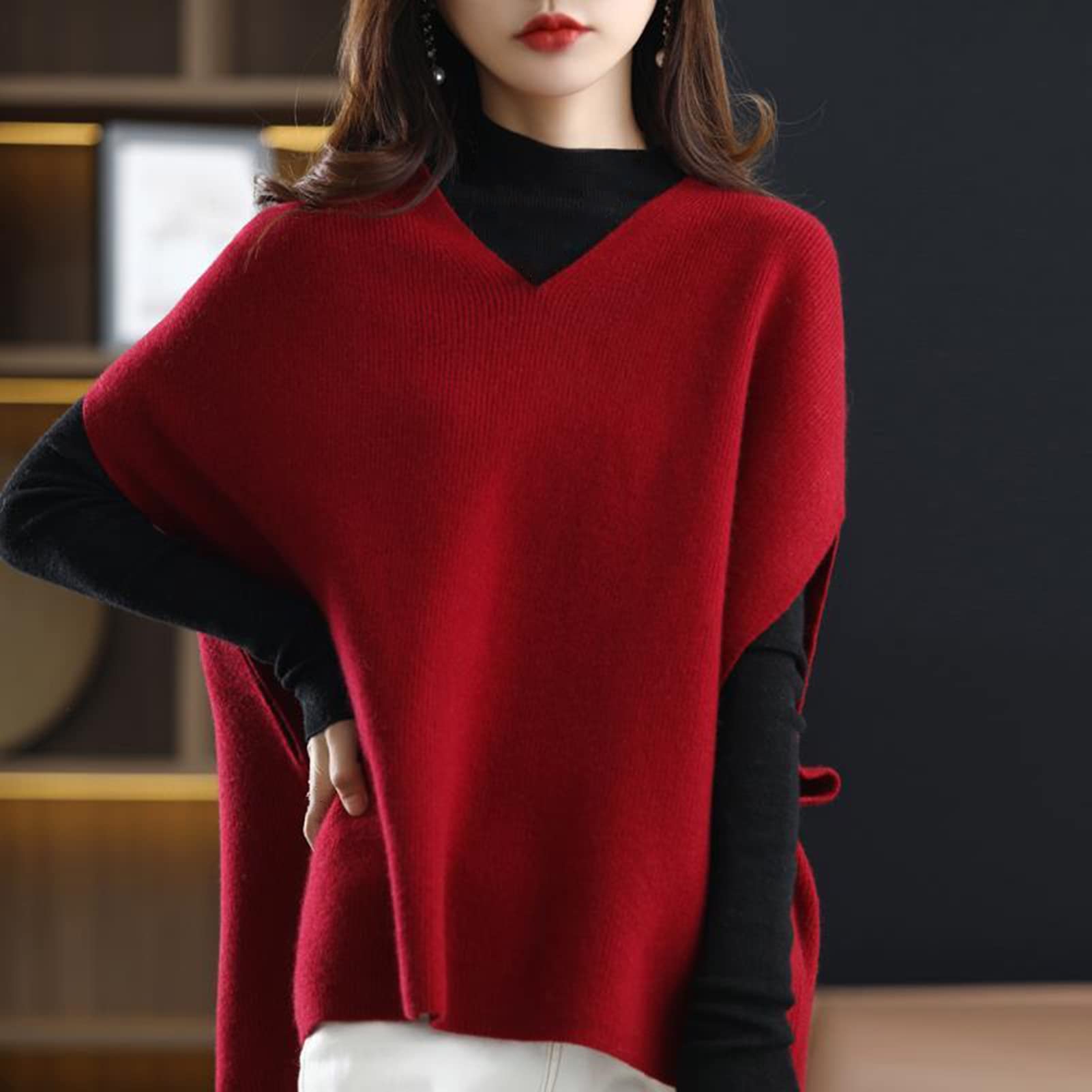 Donne maglia maglione gilet scollo a V maglione spesso autunno inverno oversize senza maniche maglieria abbigliamento quotidiano