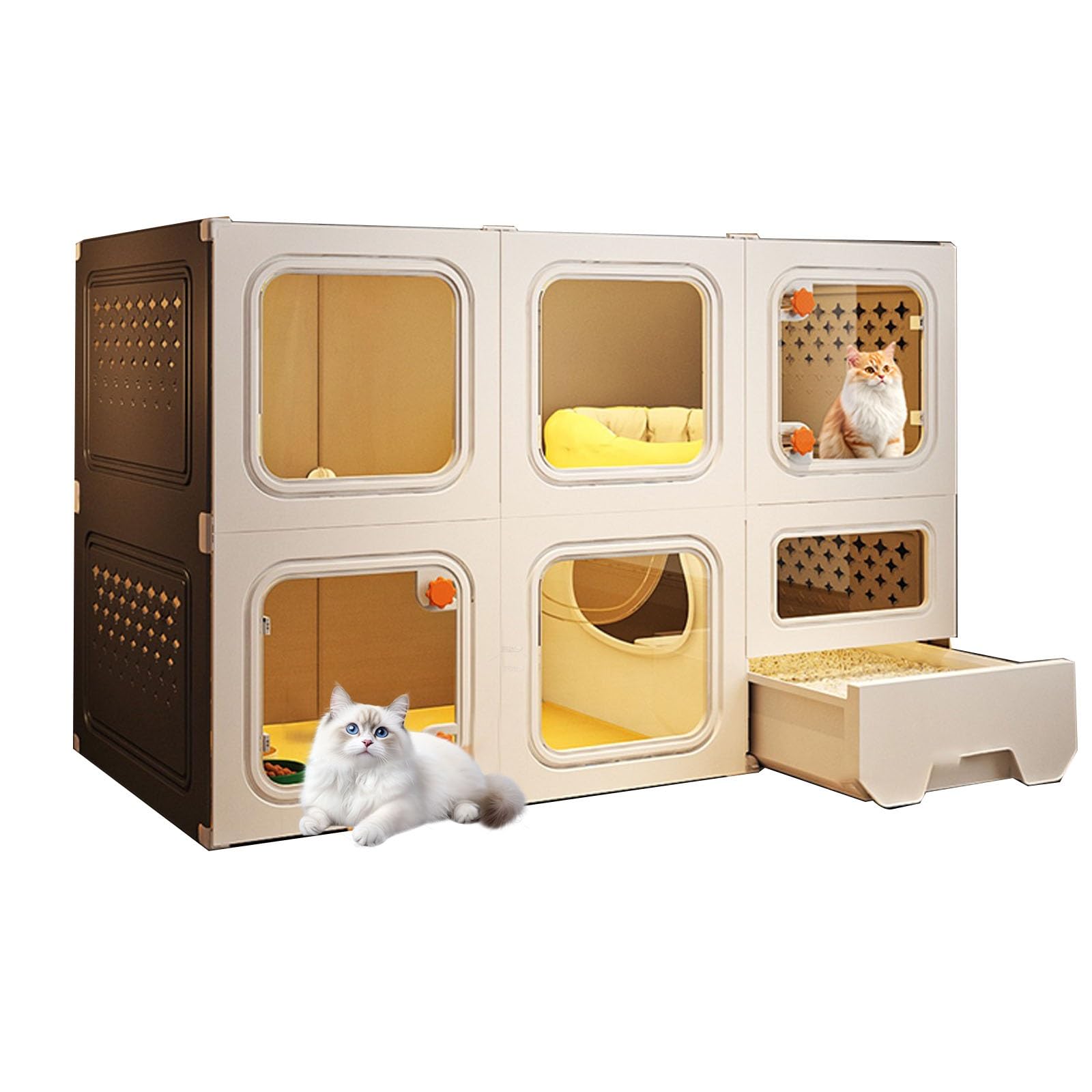 Cage pour chat d'intérieur avec litière pour un appartement propre et rangé