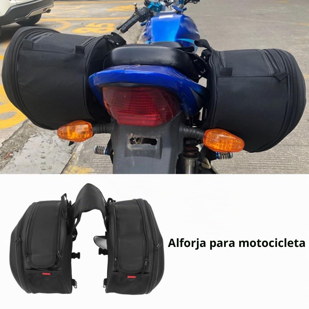 Bolsa Sillín Motocicleta Gran Capacidad Tela Oxford 600D Impermeable Universal para Viajes Negro