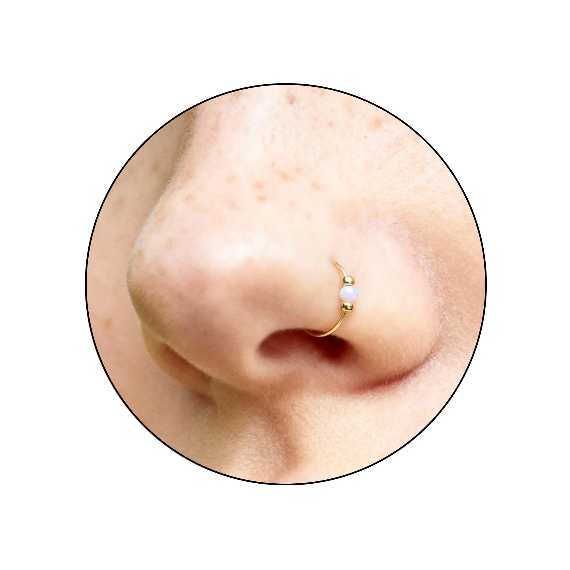Gold Nose Ring - White Opal Thin Tiny 24 Gauge 7mm Nose Piercing Hoop - 14k Gold Filled Nose Rings For Women - Small Handmade Nose Jewelry Hoops - Gift Ready