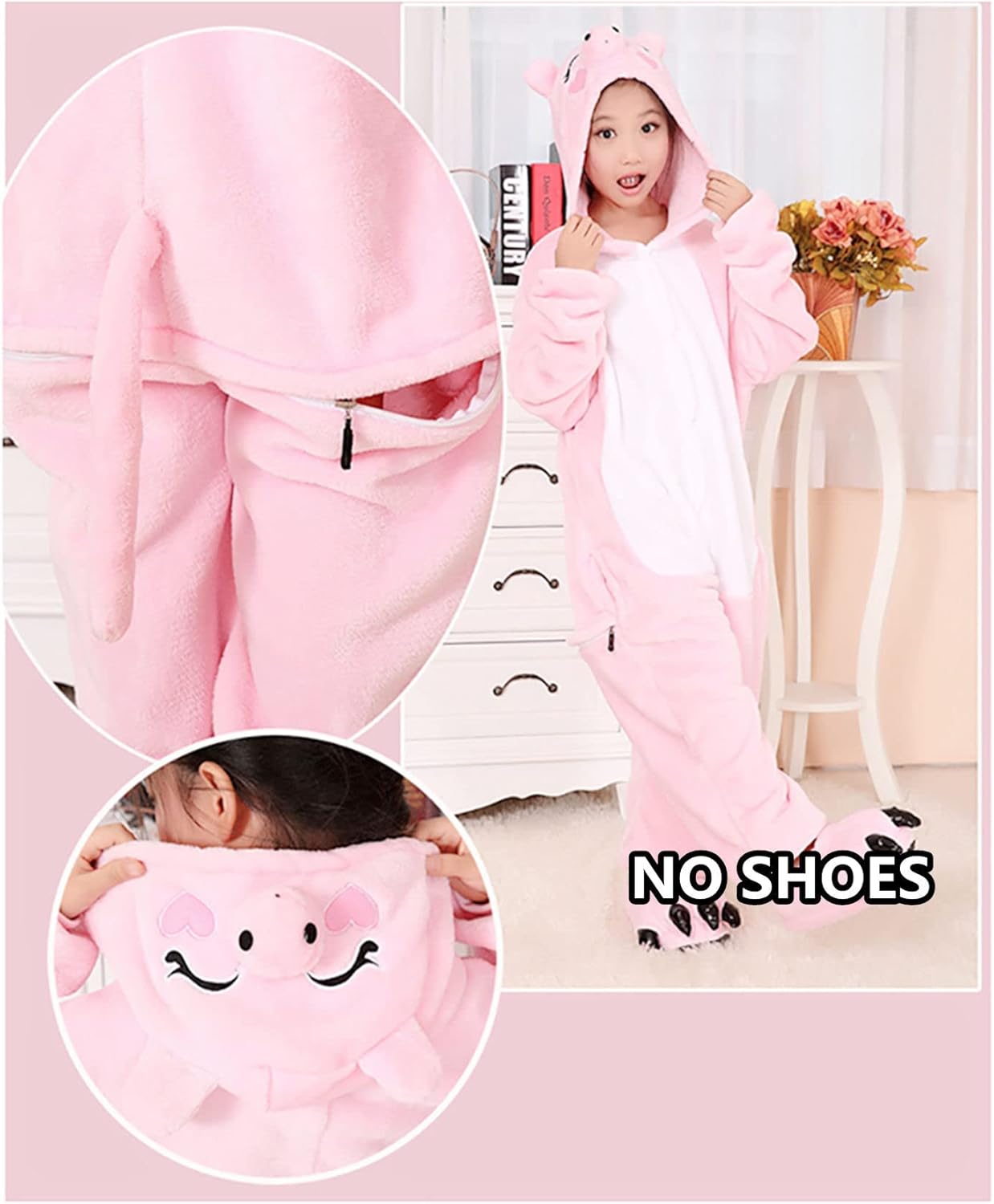 WAFUNNE Kids Piggy Costume Cosplay Halloween Animal Onesie for Boys Girls Child Pink Pig