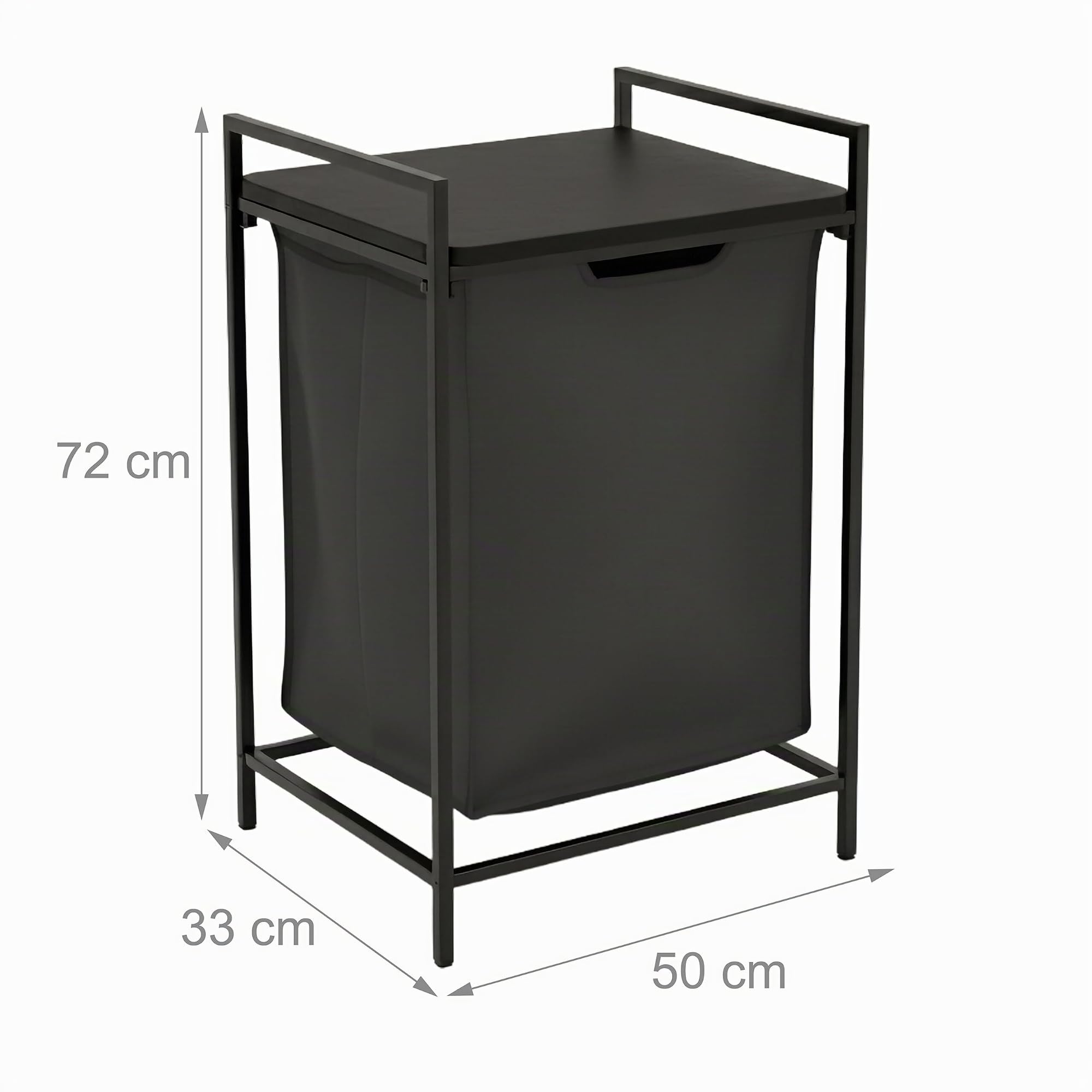 Relaxdays Cesto portátil de Ropa con Estante y Bolsa extraíble, 72x50x33 cm, Capacidad 65 l, Negro