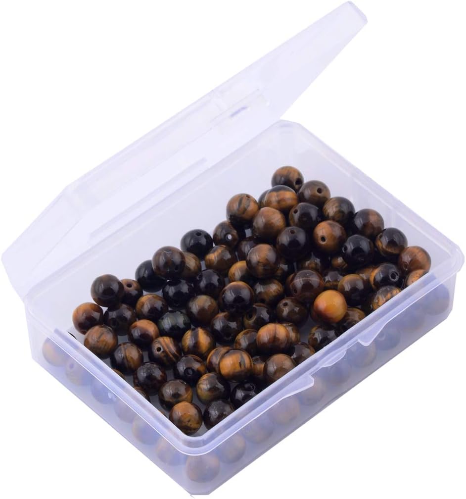 Natural Stone Beads 100pcs 8mm Tiger Eye Round Genuine Real Stone Beading Loose Gemstone Hole Size 1mm DIY Smooth Beads for Bracelet Necklace Earrings Jewelry Making (Tiger Eye, 8mm) - Image 2