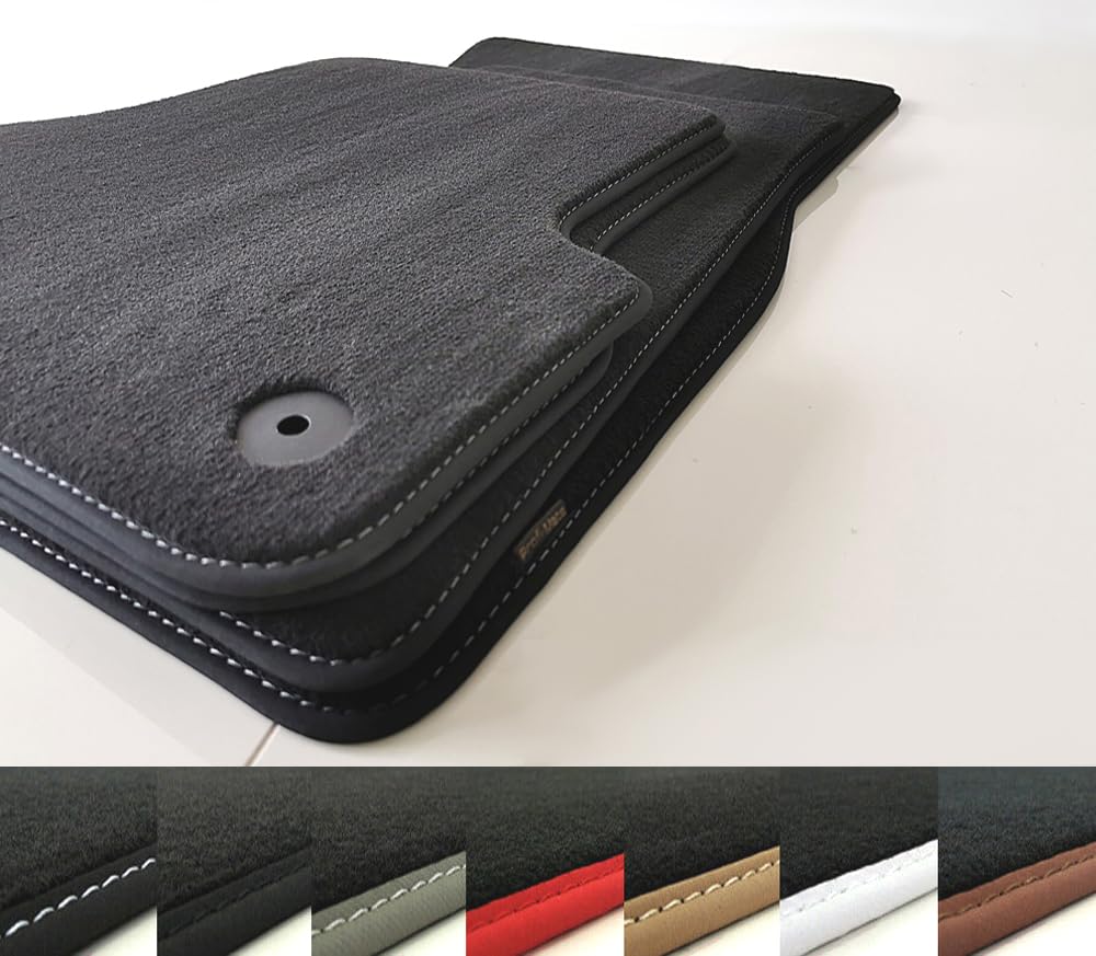 Velours Fussmatten passend für Audi A8 D3 2002-2010 Profi Mats Premium (Umrandung Schwarz Naht Schwarz, Kurzversion)