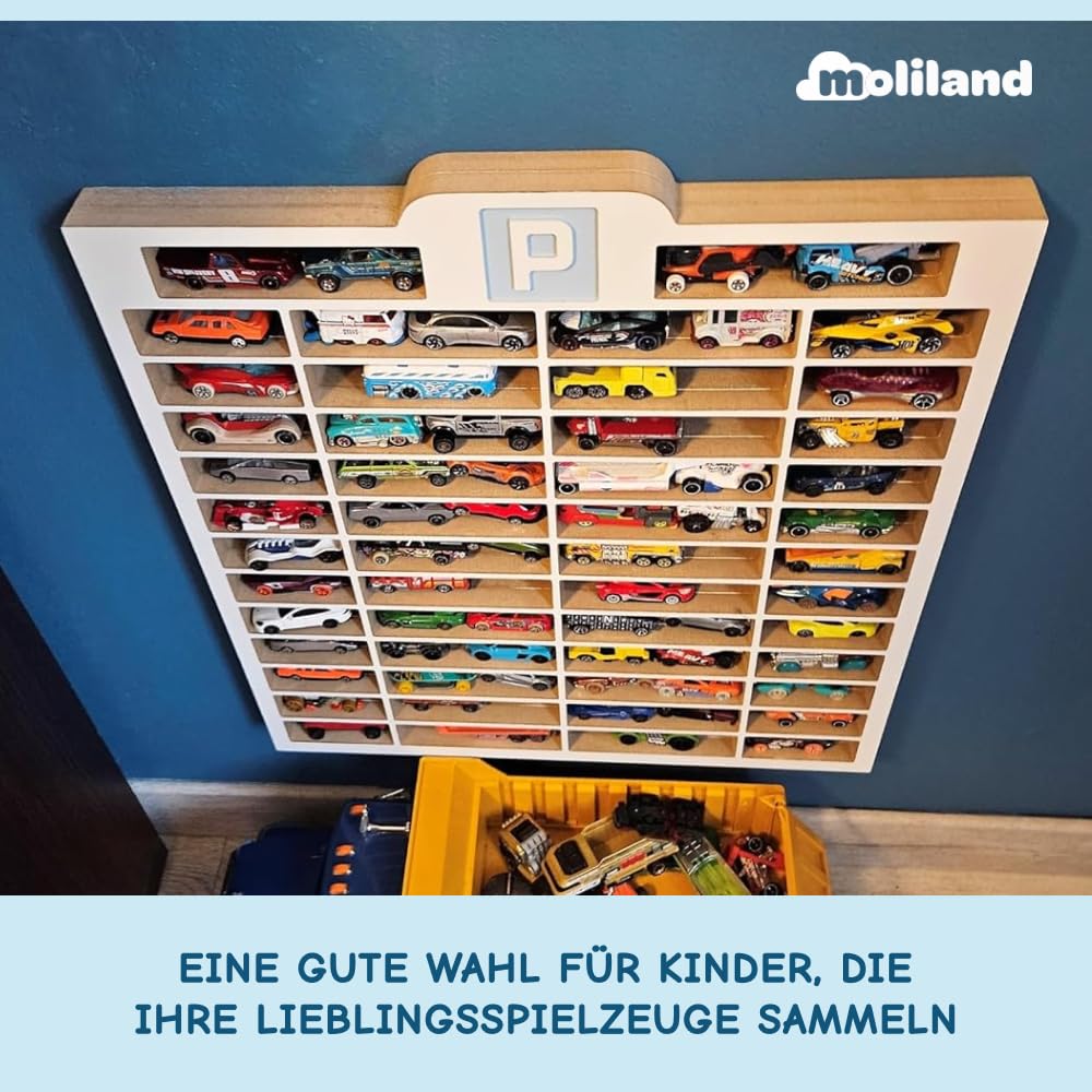 Sammlervitrine Fächer Setzkasten Holz Sammelbox Car Display Parking, Kinderzimmerregal, Kinderzimmerdekoration, Hängeregal für Zubehör und Spielzeug
