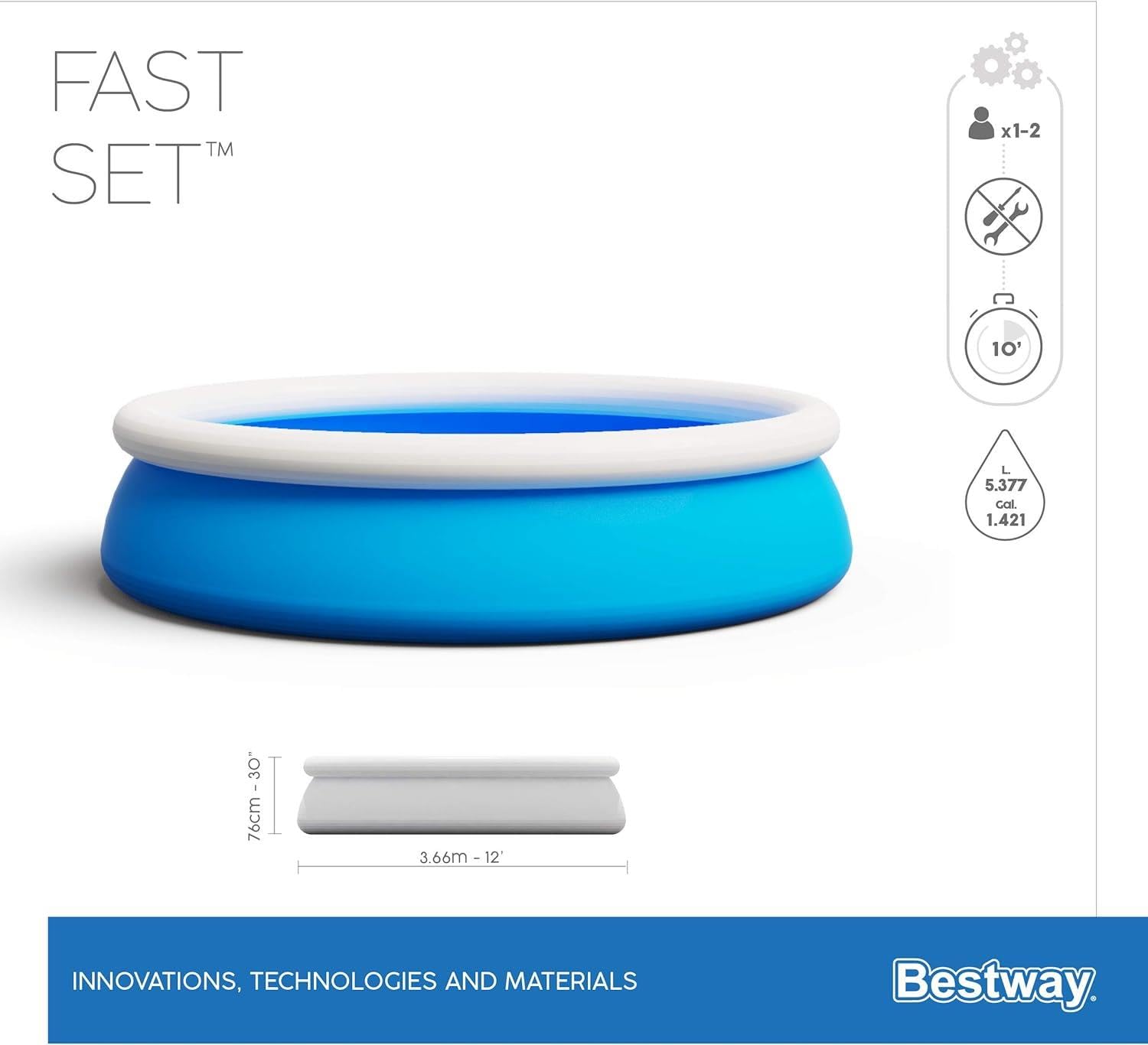 Bestway Fast Set Basen, 366 x 76 cm, niebieski