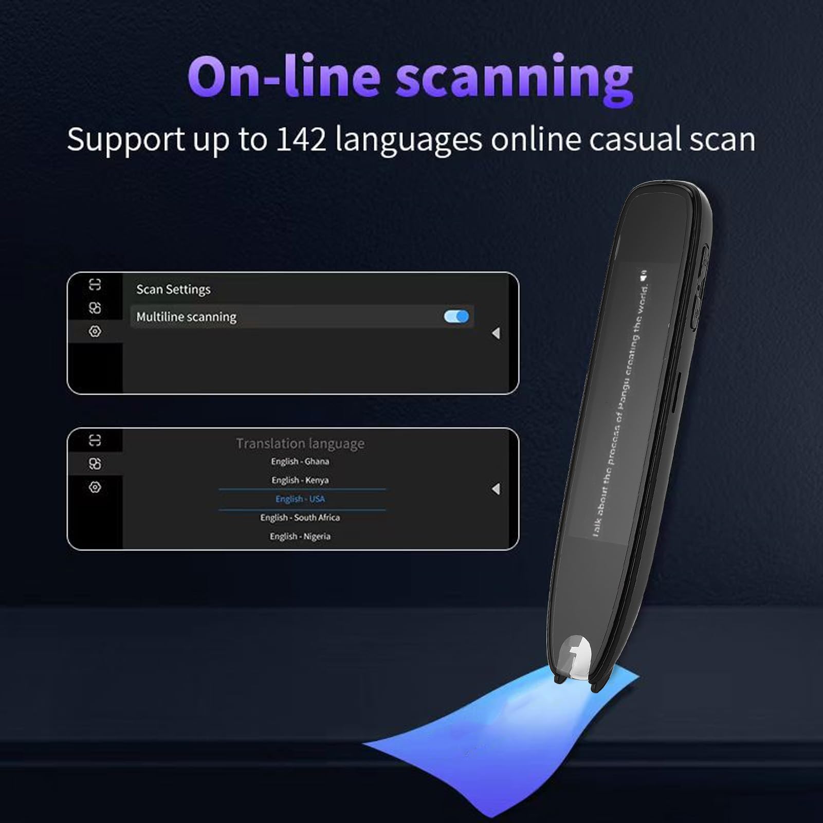 Scan Reader Pen Sprachübersetzer, ABS Smart Voice Translator Pen mit 3,7-Zoll-Touchscreen, 142 Sprachen Online, 10 Offline, Textscan für das Reisebüro von Studenten