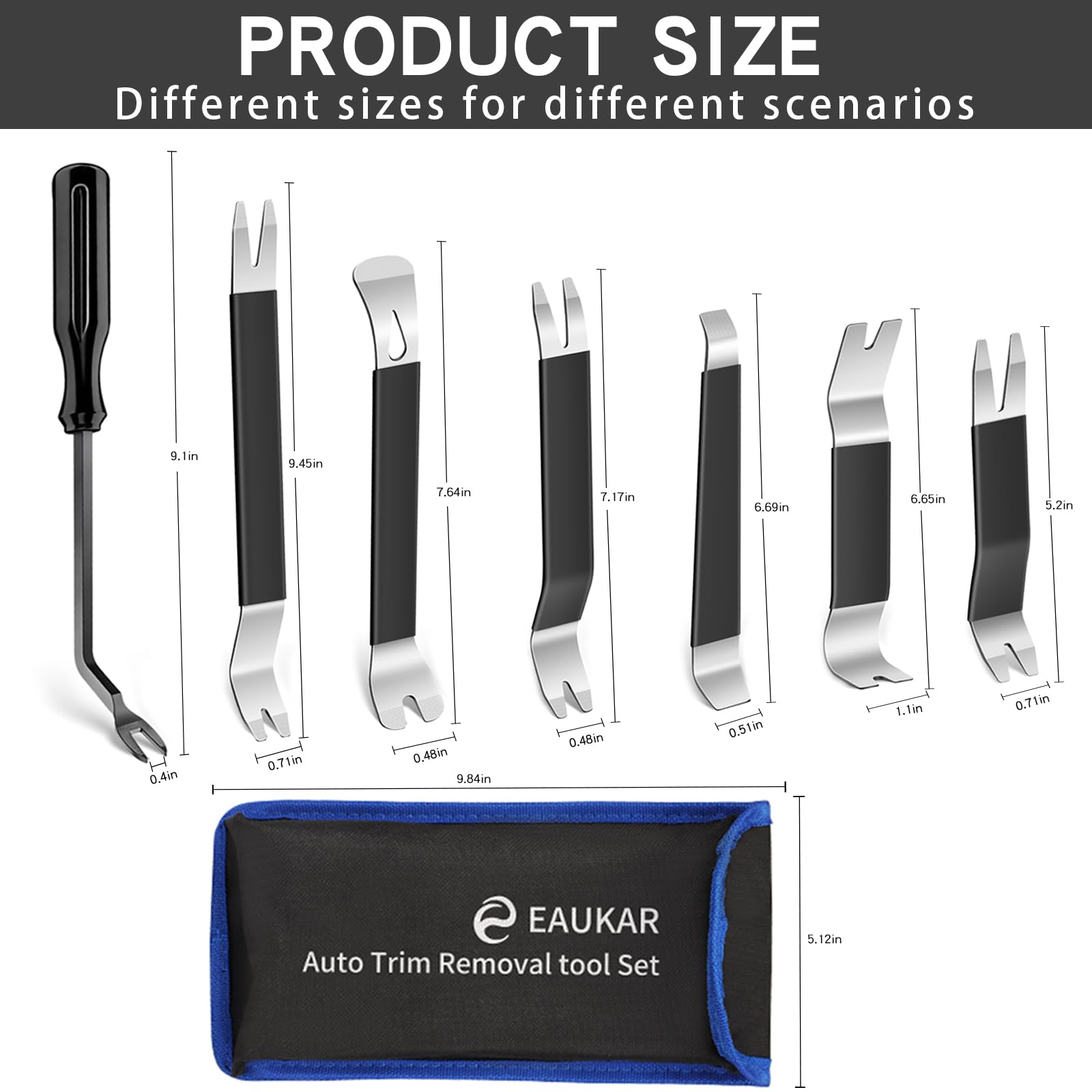 Eaukar Strumenti di rimozione Auto, 18 Kit di Smontaggio per Riparazioni Auto MetalloStrumento Rimozione del Pannello Veicolo Rimozione Cunei Trim Interno Strumento Leva Radio (Argento/Nero)