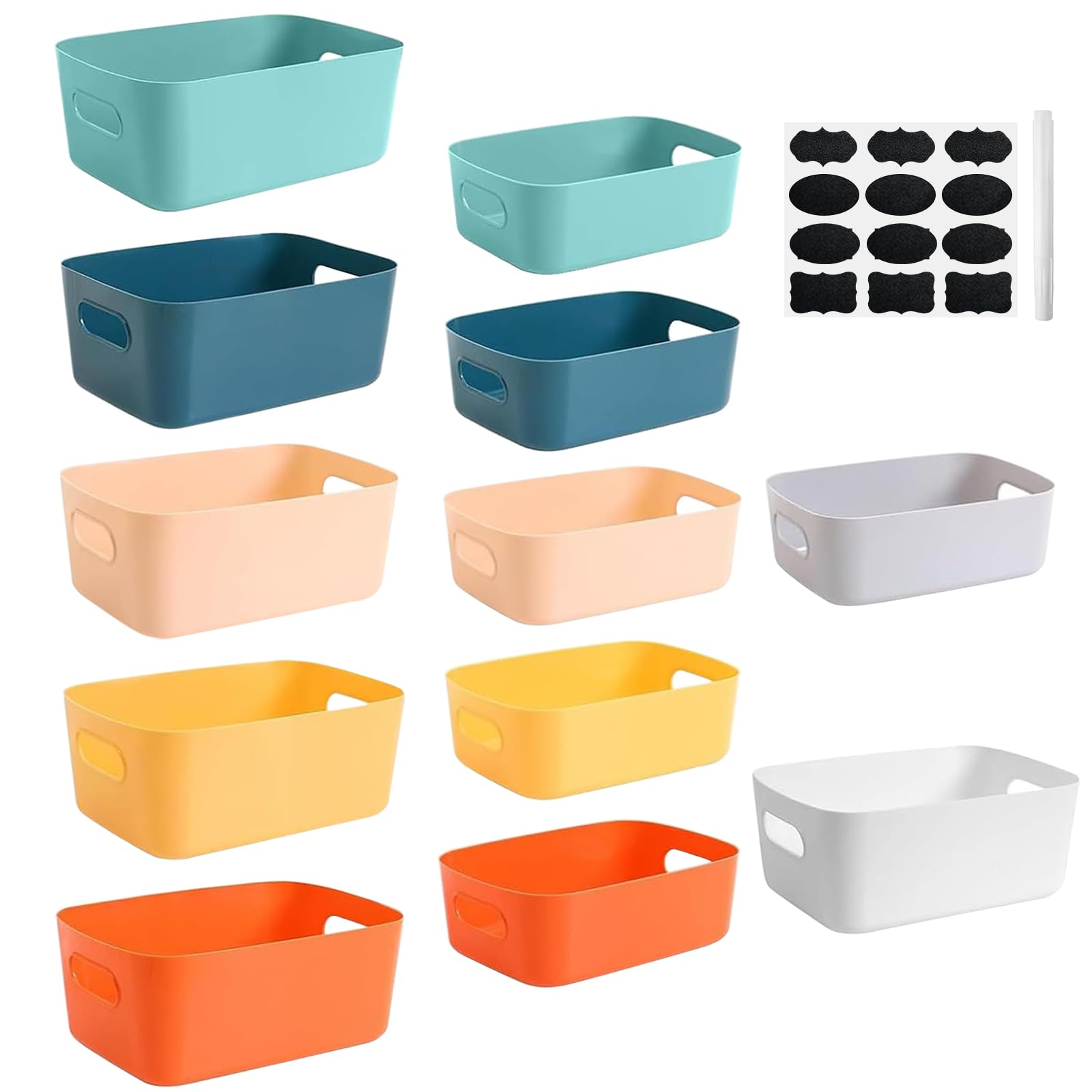 GAOHAN 12 Pack Plastic Storage Boxes with Handles,Colourful Storage Baskets