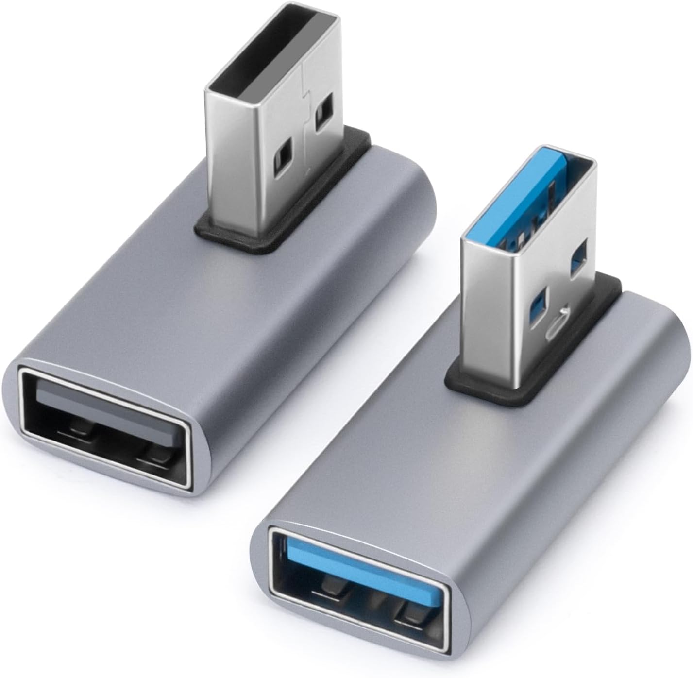 AIYEEN 90 Degree USB3.0 Adapter (2 Pack), Left Angle and Right Angle 3.0 USB A Male to Female Converter Extender for PC, Laptop, USB A Charger, Power Bank and More, USB3.0 Expansion Adapter
