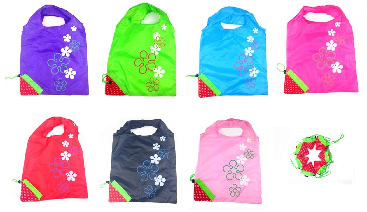 RayLineDo® Pack of 3 Strawberry Reusable Foldable Shopping Bags Grocery Shopping Tote Bags Convenient Grocery Bags and Handy, Shopping Travel Bags