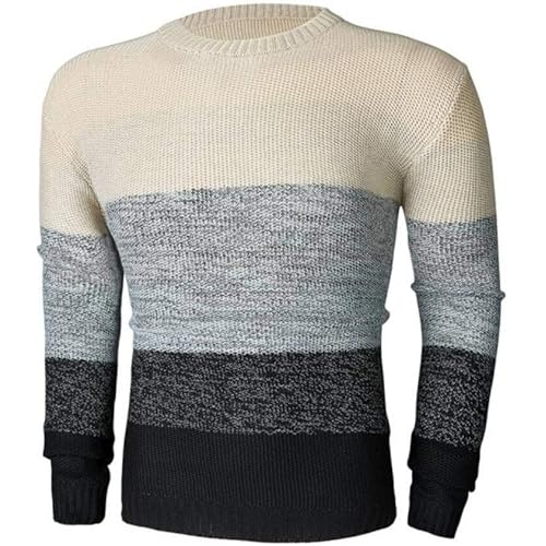 Mens Fashion Crewneck Striped Pullover Sweater Soft Thermal Cotton Knitted Color Block Sweaters