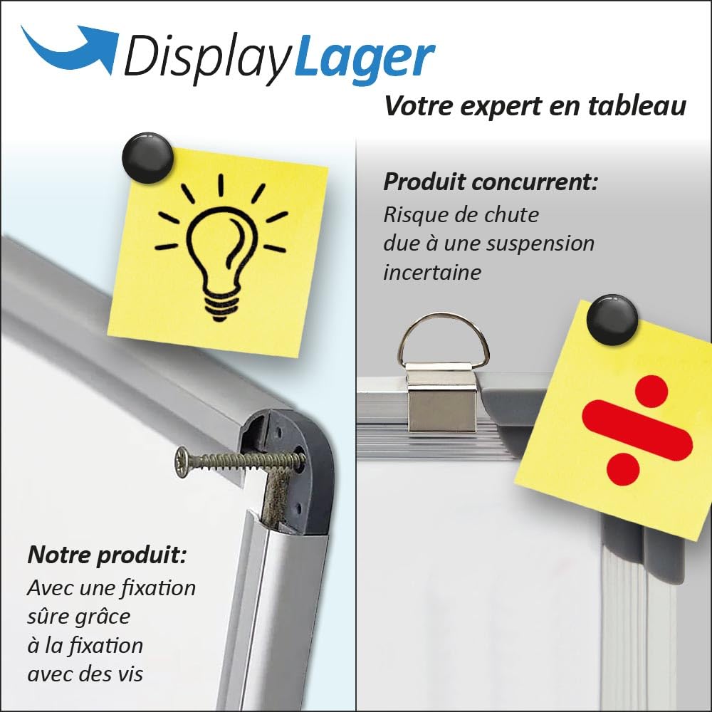 DisplayLager Tableau blanc magnétique émaillé, idéal pour le bureau, l'école, la salle d'enseignant, la cuisine et les salles de séminaire, 200 x 100 cm