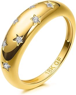 Star Gold Rings for Women Trendy - AllenCOCO Cubic Zirconia 14k Gold Plated Rings Stackable Set, Chunky Dome