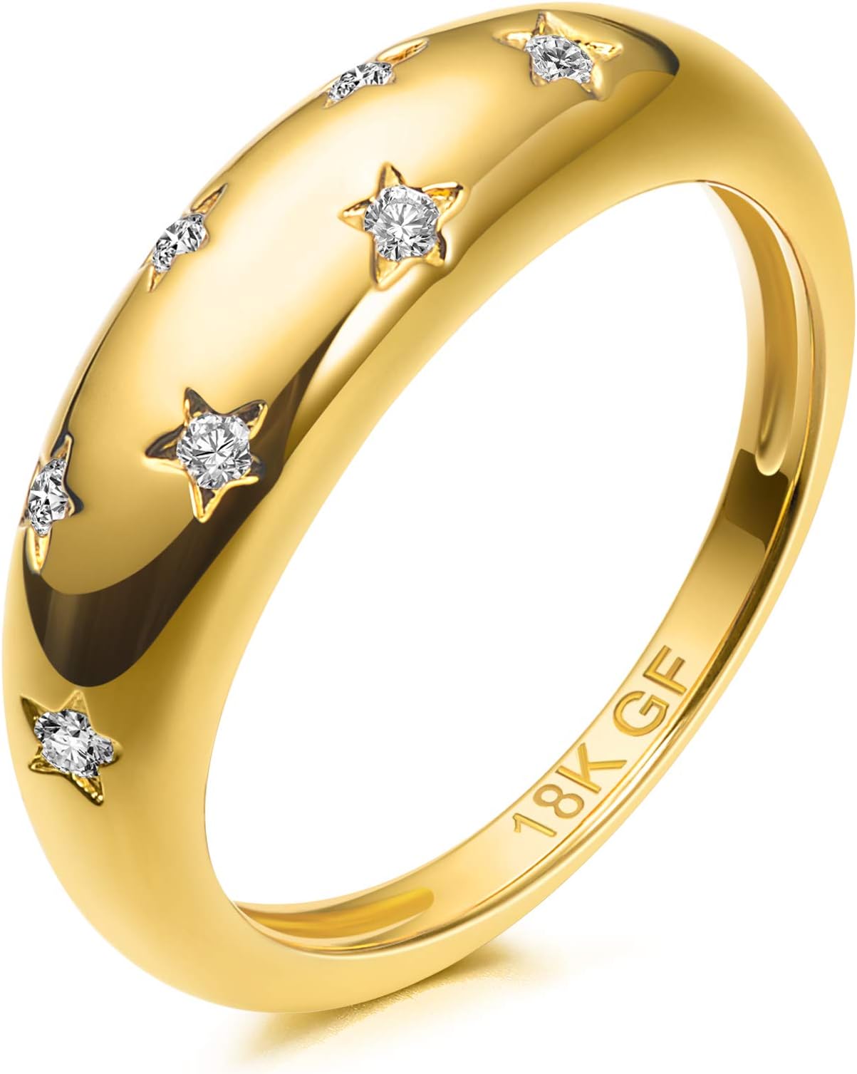 AllenCOCO18K Gold Plated 7 Cubic Zirconia Inlayed Star Shiny Dome Ring Statement Ring
