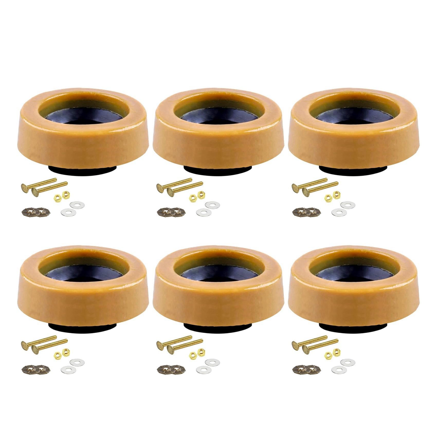Hndhbfgrt 6X Toilet Wax Ring Kit for Floor Outlet Toilets New Install or Re-Seat with Flange and Bolts