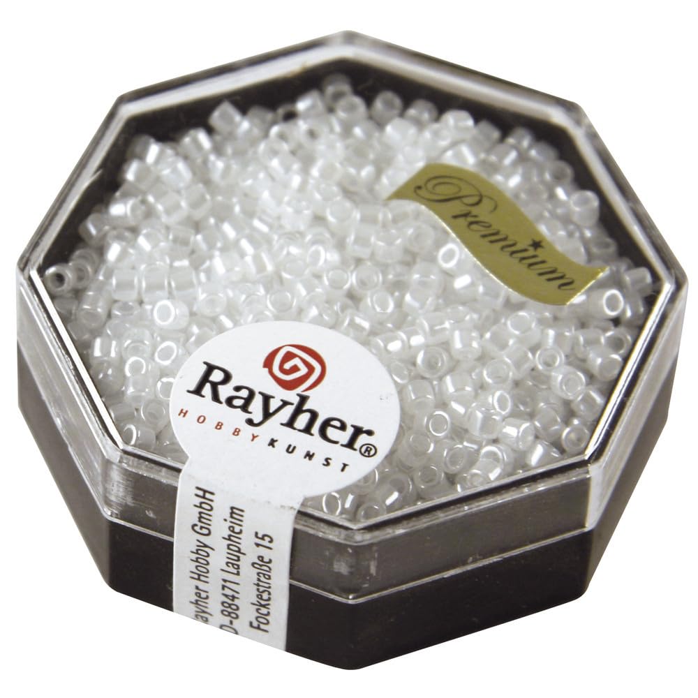RAYHER 14756105 Delica Rocailles 2.2 mm Diameter Pearlescent Powder Alabaster White