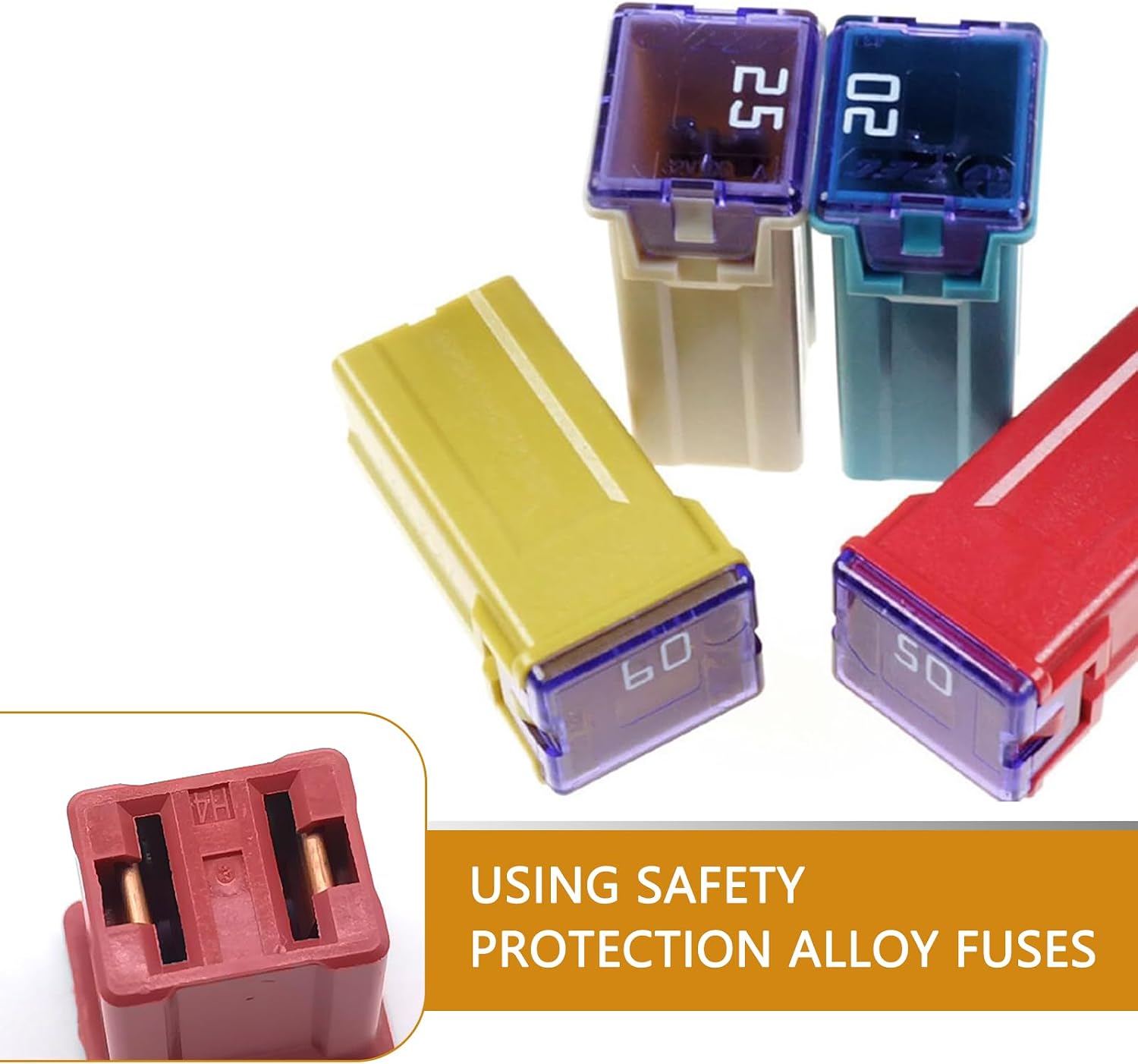 6 PCS Automotive 20A 25A 30A 40A 50A 60A 32V Long Fuse Combo Kit, Color Coded Waterproof Housing Fuse Kit, Portable Replacement Accessories, Suitable for Cars, Trucks, SUVs (Multicolored)