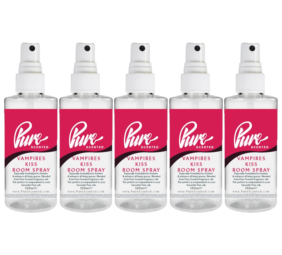 Pure Scented 500ml Room & Fabric Sprays 5 x 100ml Suitable For Home, Car, Caravan, Work, Gym Bags, Odour Eliminators (5 x 100ml, Vampires Kiss)